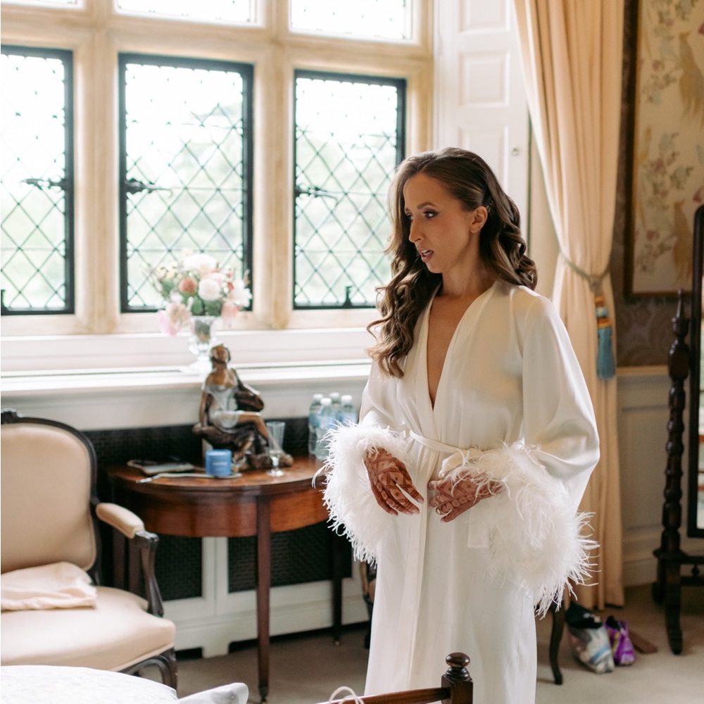 White Feathered Satin Robe